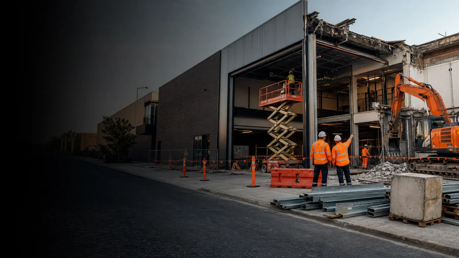 Pro Demolition Melbourne commercial demolition site with plant and traffic controls
