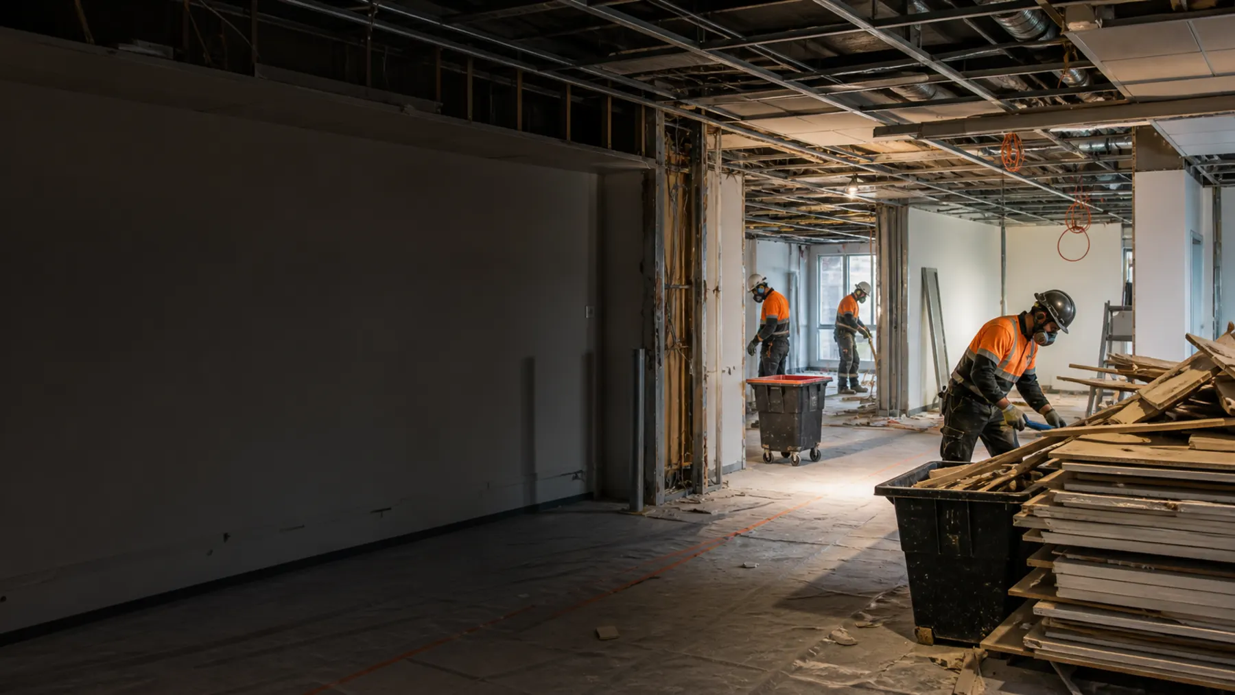 Pro Demolition Melbourne interior strip-out crew clearing a commercial tenancy