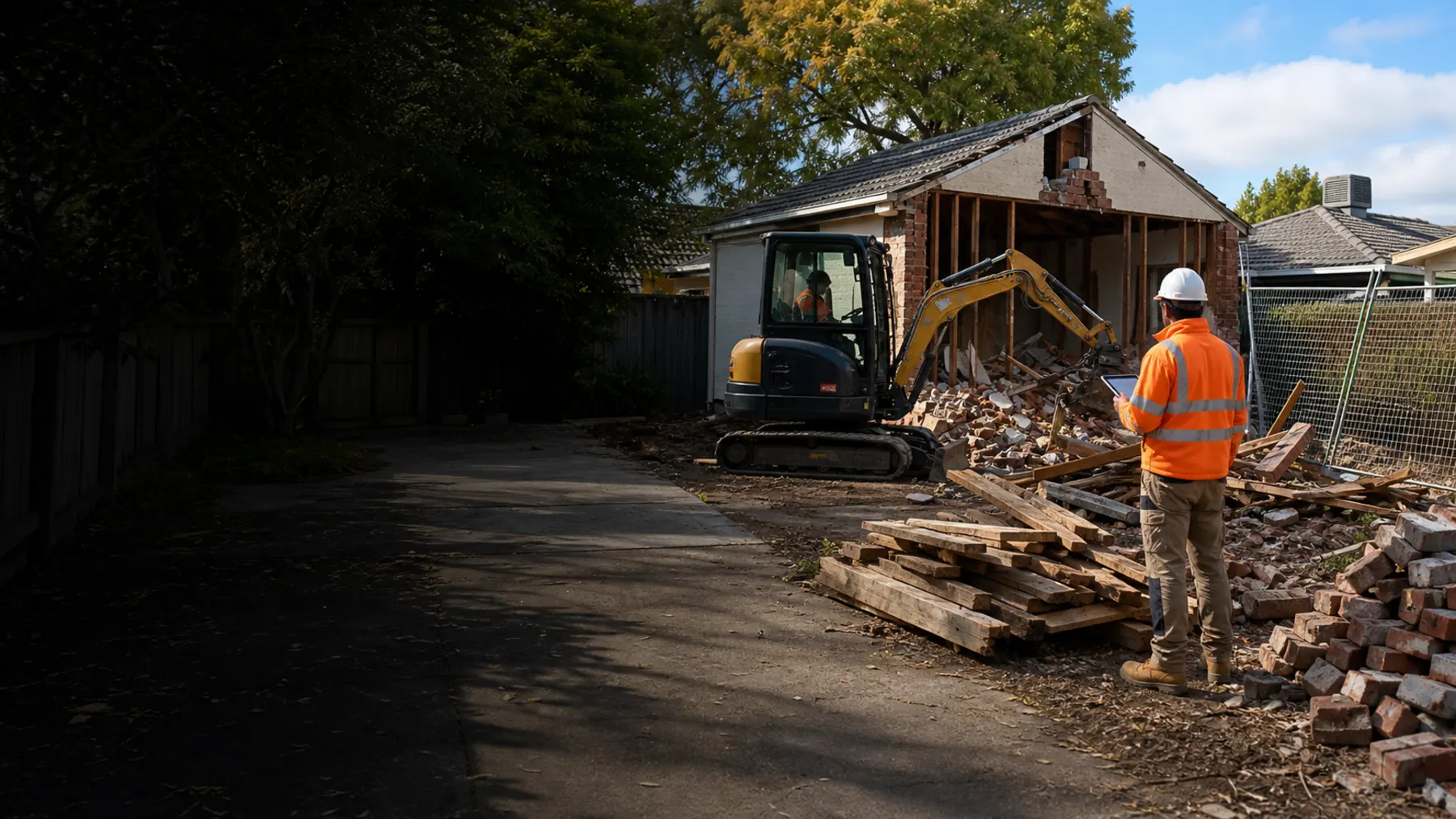 Pro Demolition Melbourne residential demolition crew working on a suburban property